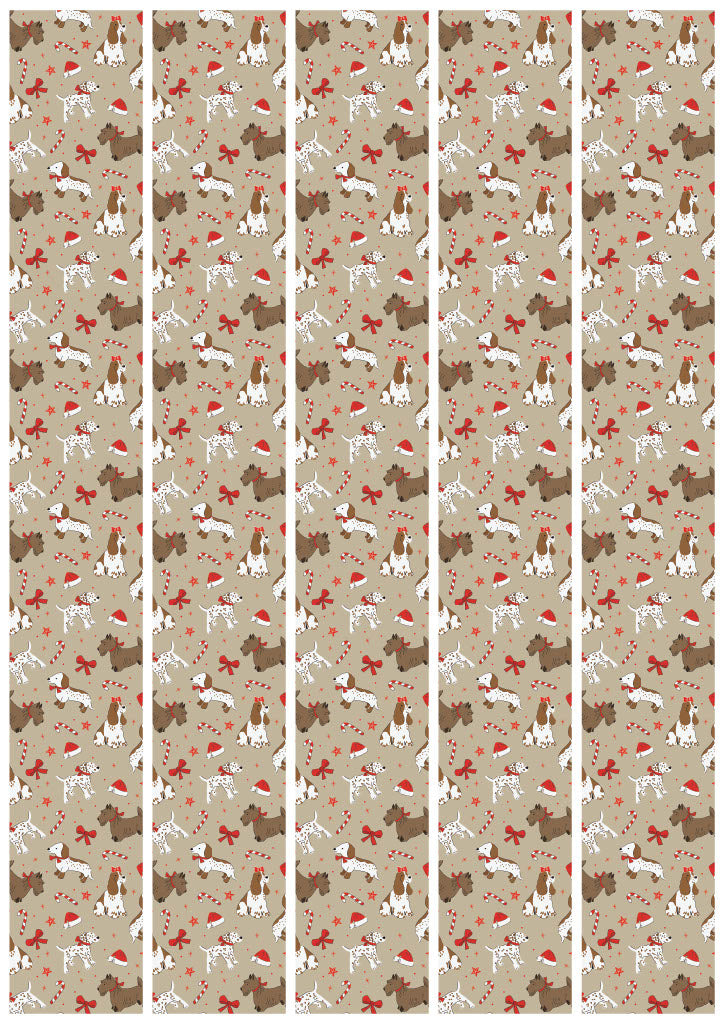 Latte Festive Furballs Dog Sticker Wraps A4 Sheet 5 Pack