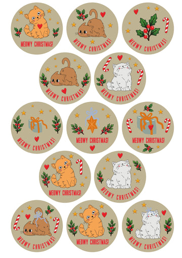 Latte Cute Cats Christmas Stickers | 60mm