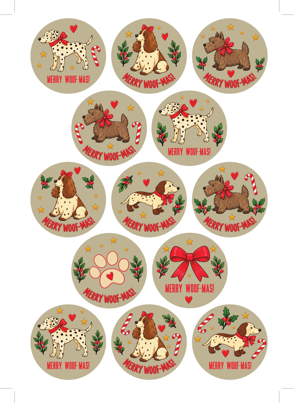 Latte Festive Furballs Christmas Stickers | 60mm A4 Sheet