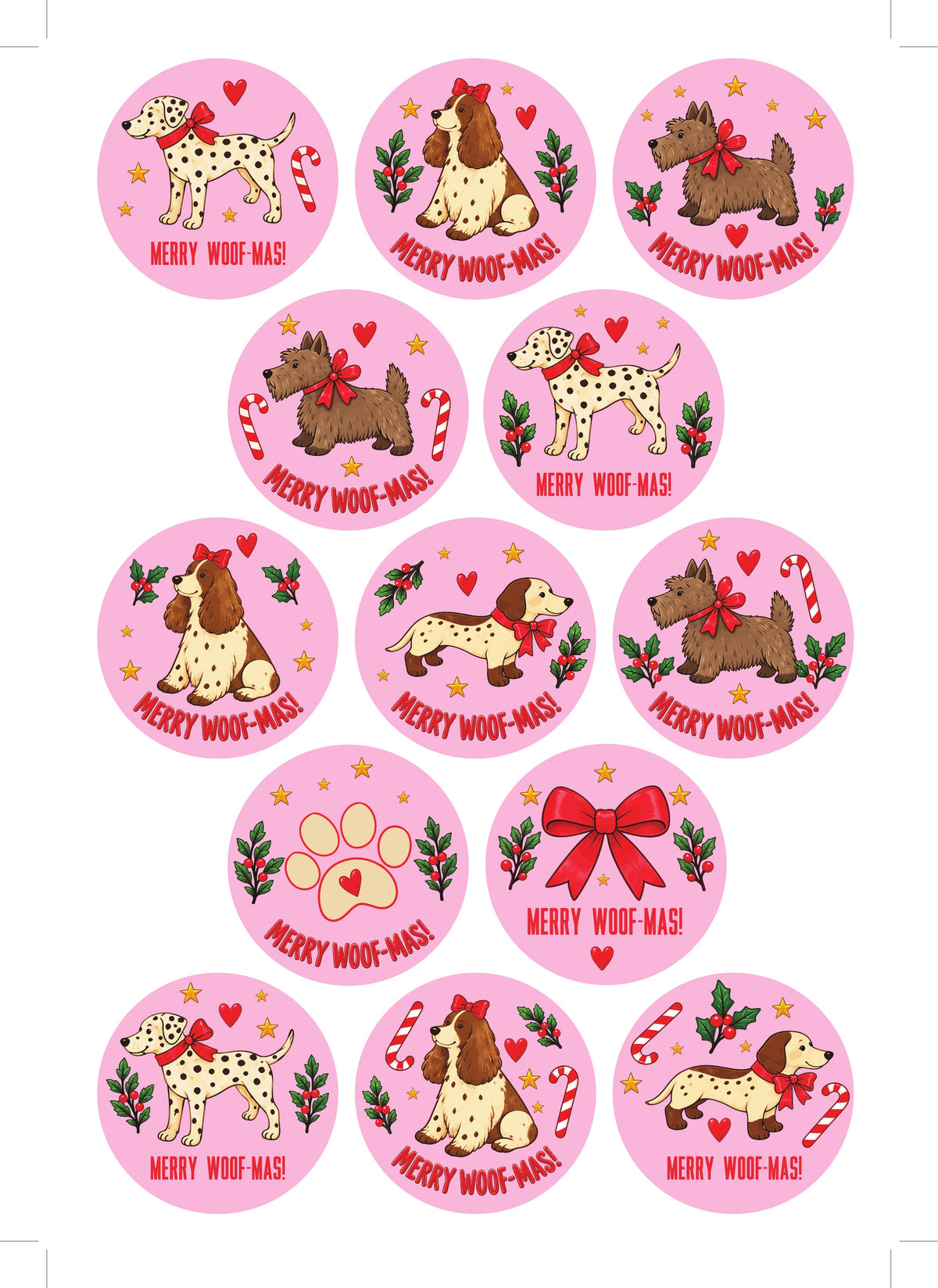 Pink Christmas Dog Stickers – Festive Furballs