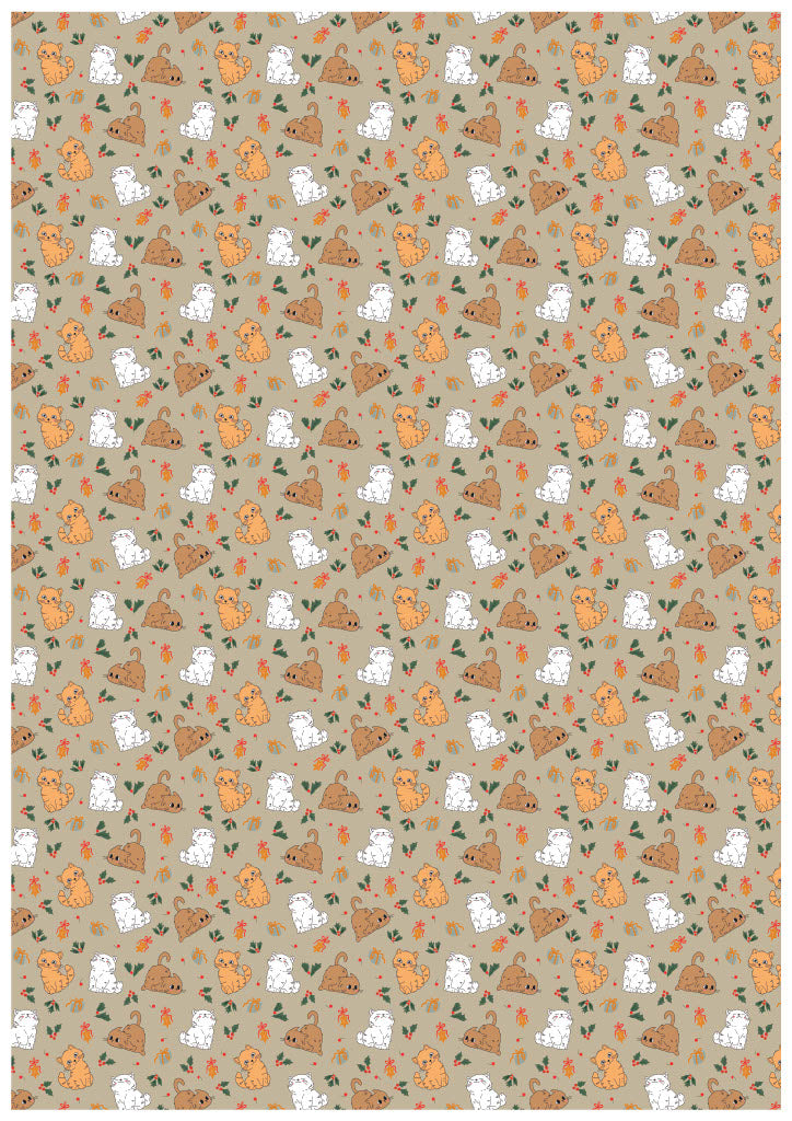 Latte Cute Cats Christmas Greaseproof Paper 25 Sheet Pack