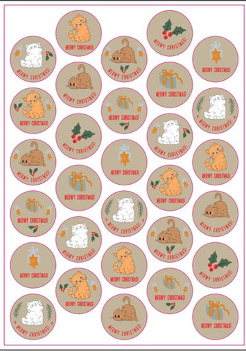 Latte Purrfect Christmas Cat Stickers 30 Pack A4 Sheet