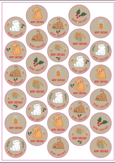 Latte Purrfect Christmas Cat Stickers 30 Pack A4 Sheet