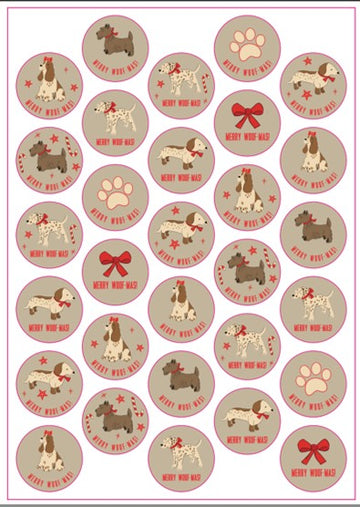 Latte Festive Furballs Dog Stickers 30 Pack A4 Sheet