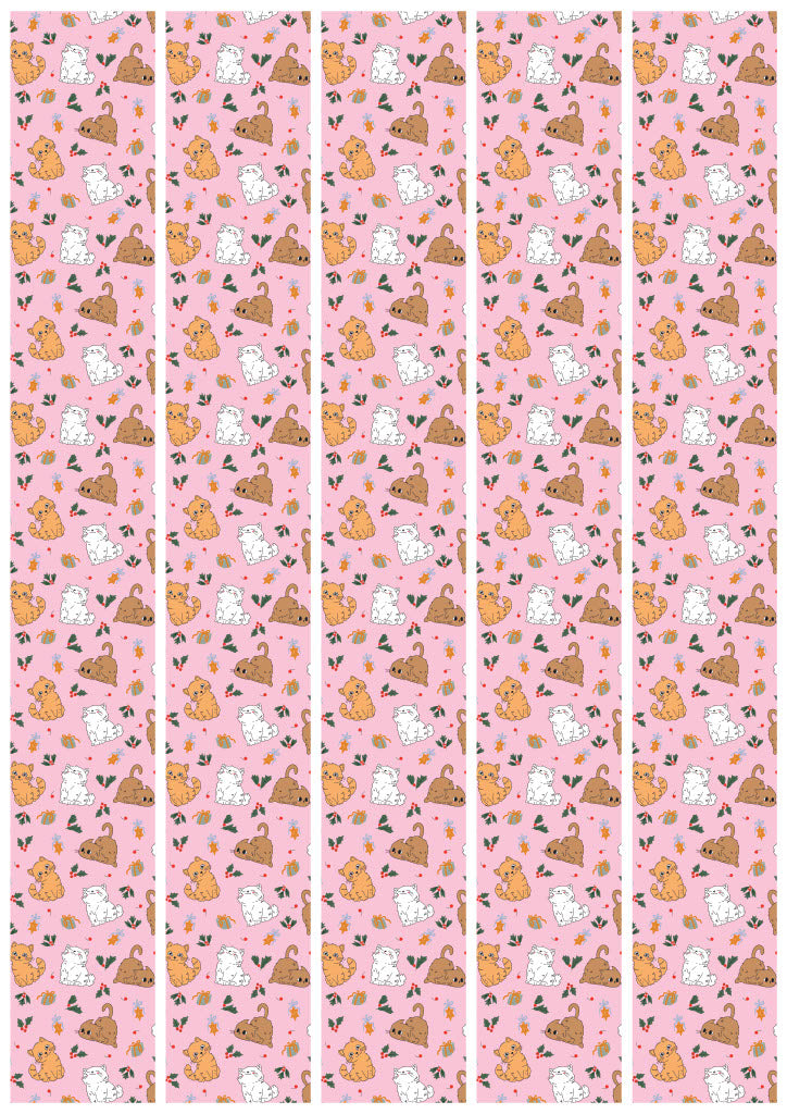 Pink Purrfect Christmas Cat Sticker Wraps A4 Sheet 5 Pack