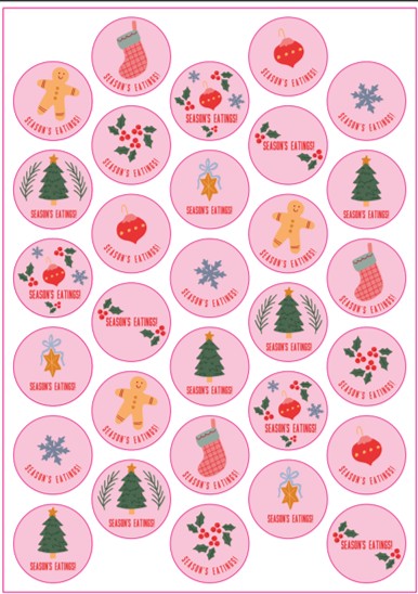 Pink Classic Christmas Stickers 30 Pack A4 Sheet