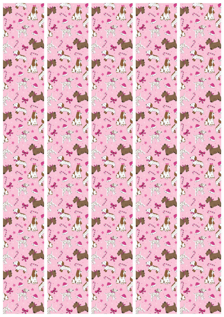 Pink Festive Furballs Dog Sticker Wraps A4 Sheet 5 Pack
