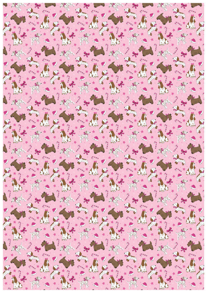 Pink Festive Furballs Dogs Christmas Greaseproof Paper 25 Sheet Pack