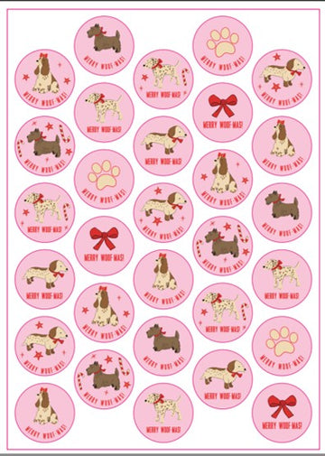 Pink Festive Furballs Dog Stickers 30 Pack A4 Sheet