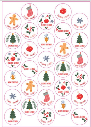 White Classic Christmas Stickers 30 Pack A4 Sheet