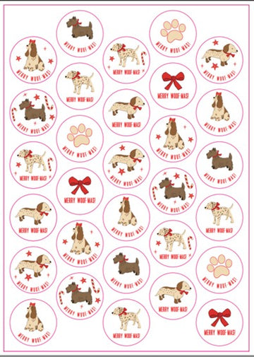 White Festive Furballs Dog Stickers 30 Pack A4 Sheet