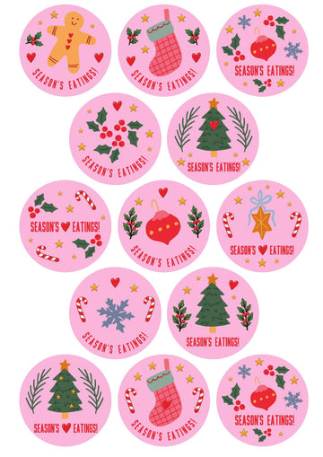 Christmas Treat Box Stickers - Pink Classic Christmas