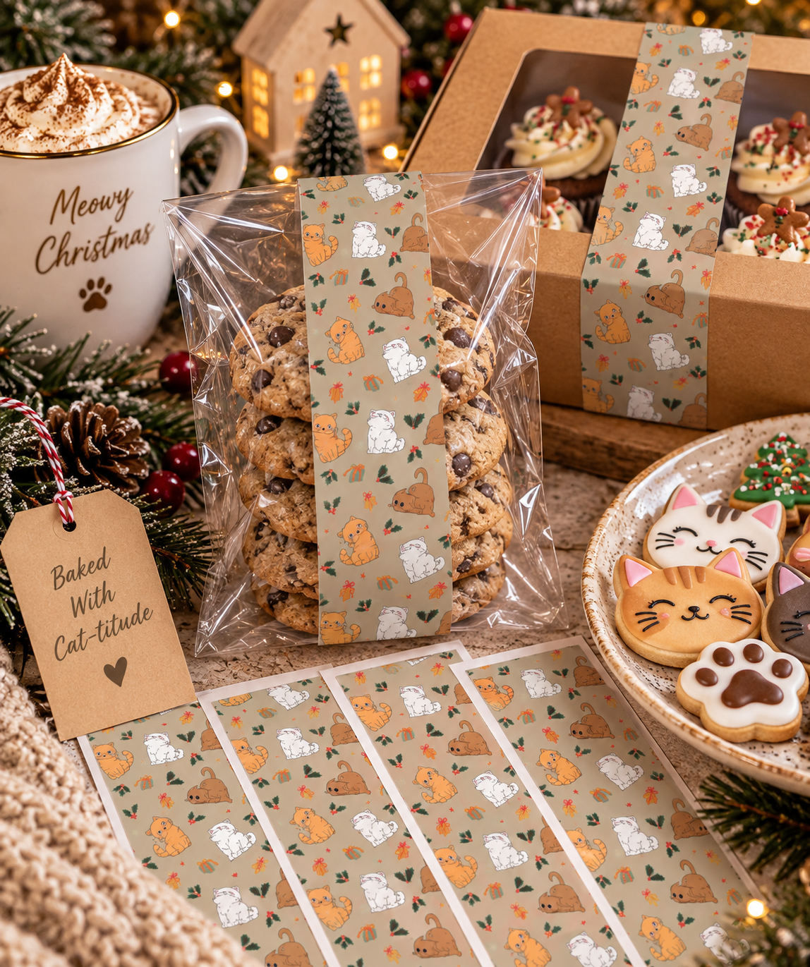 Latte Cute Cats Christmas Sticker Wraps