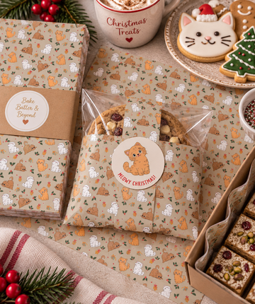 Festive Food Wrapping Paper - Latte Cute Cats Christmas