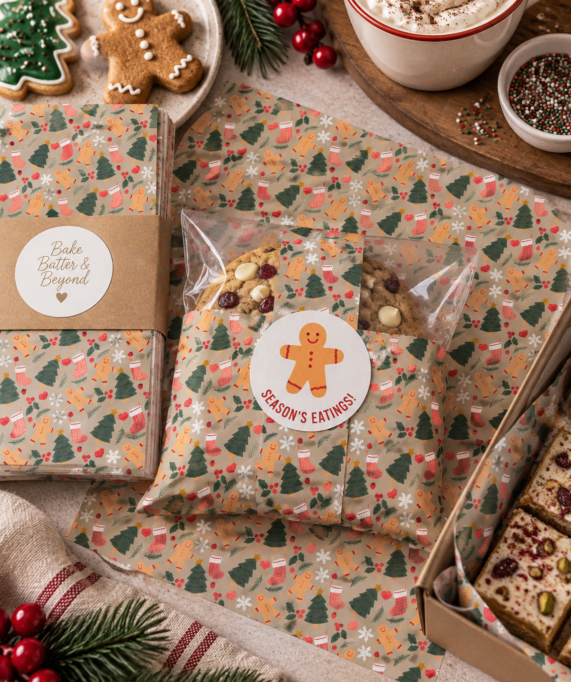 Latte Festive Greaseproof Paper - Classic Christmas | 25 Sheets