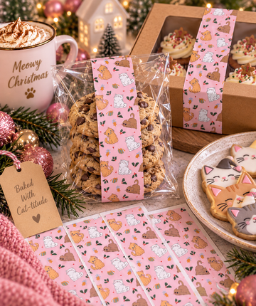 Pink Cute Cats Christmas Sticker Wraps