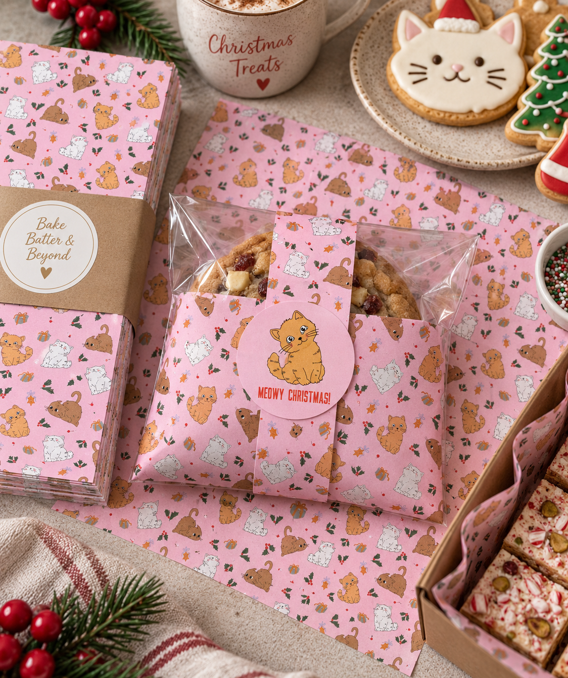 Pink Christmas Food Wrapping Paper - Cute Cats