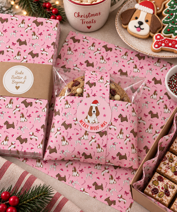 Pink Christmas Greaseproof Paper - Festive Furballs | 25 Sheets